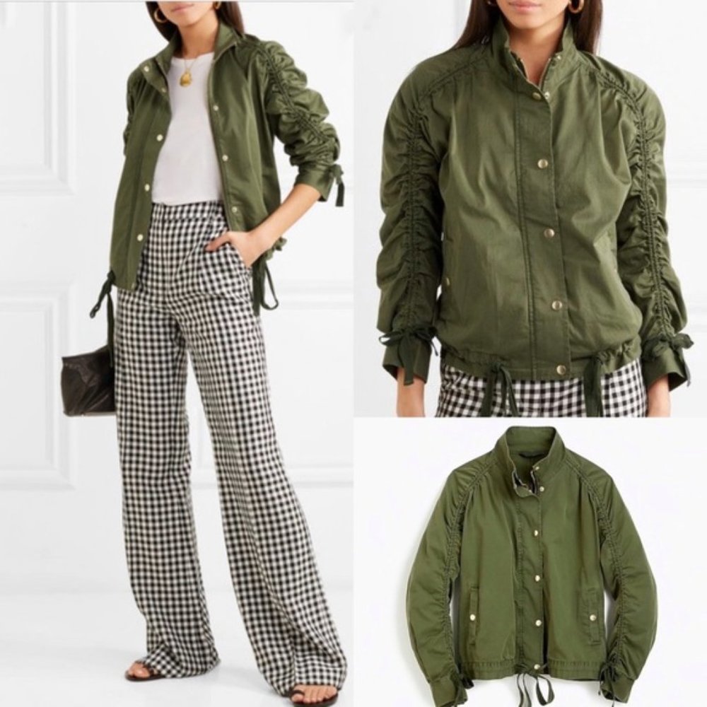 J. Crew Army Green Lightweight Utility Field Jacket Ruched Sleeves Size Medium